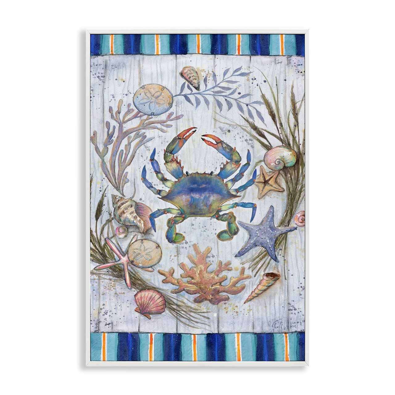 Stupell Industries Coastal Wreath & Crab Framed Giclee Wall Art Design by Geoff Allen